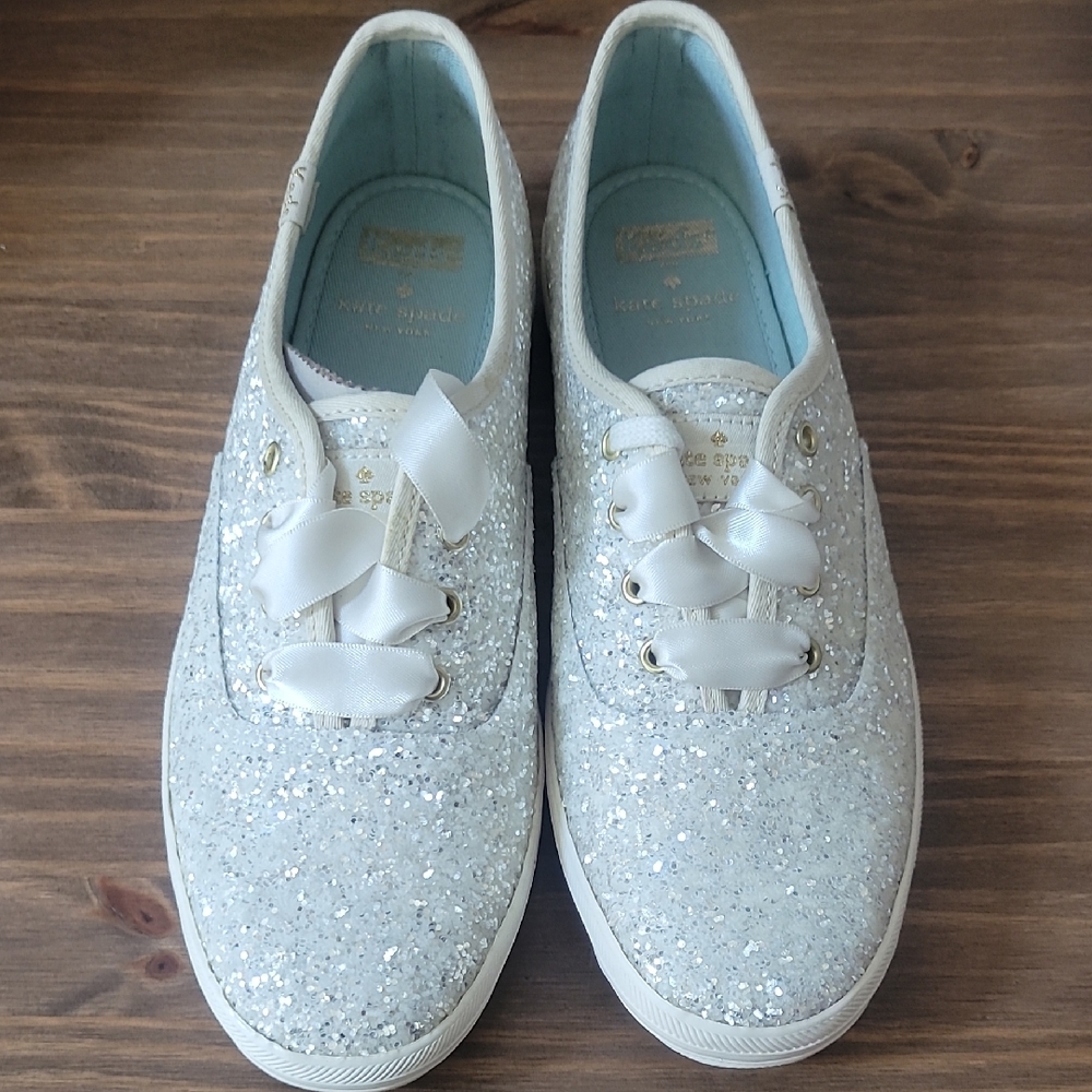 Keds + Kate Spade | White Laced Glitter Sneakers | BNWOB